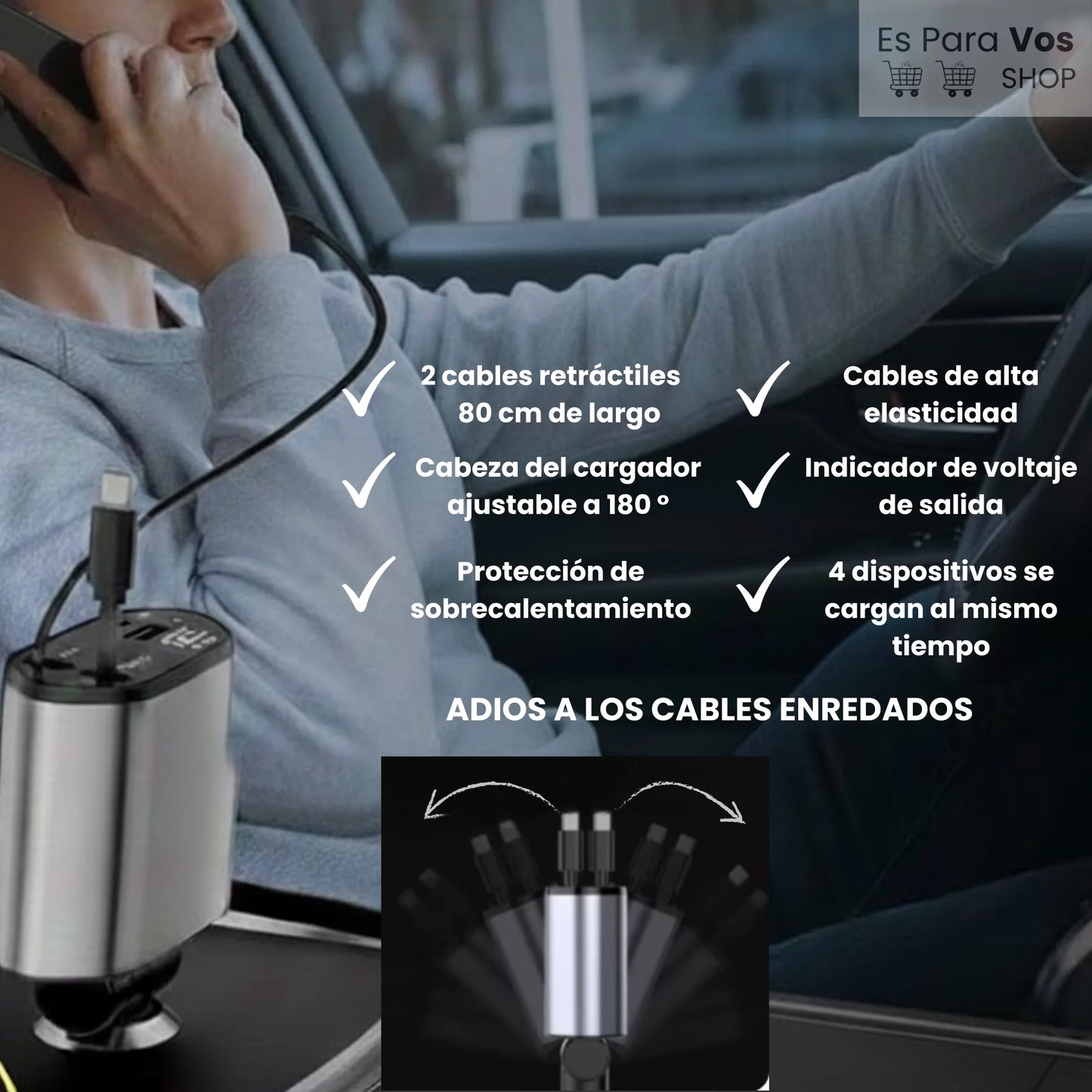 AutoCharge 4 en 1 – Carga Rápida para Auto