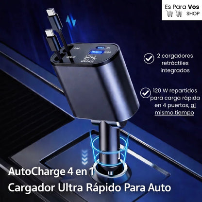 AutoCharge 4 en 1- Cargador ultra rápido para auto