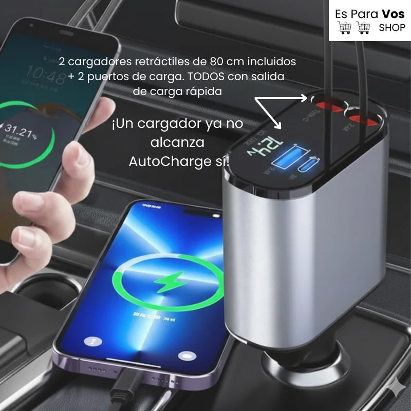 AutoCharge 4 en 1- Cargador ultra rápido para auto