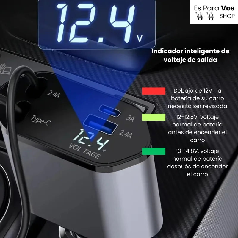 AutoCharge 4 en 1- Cargador ultra rápido para auto
