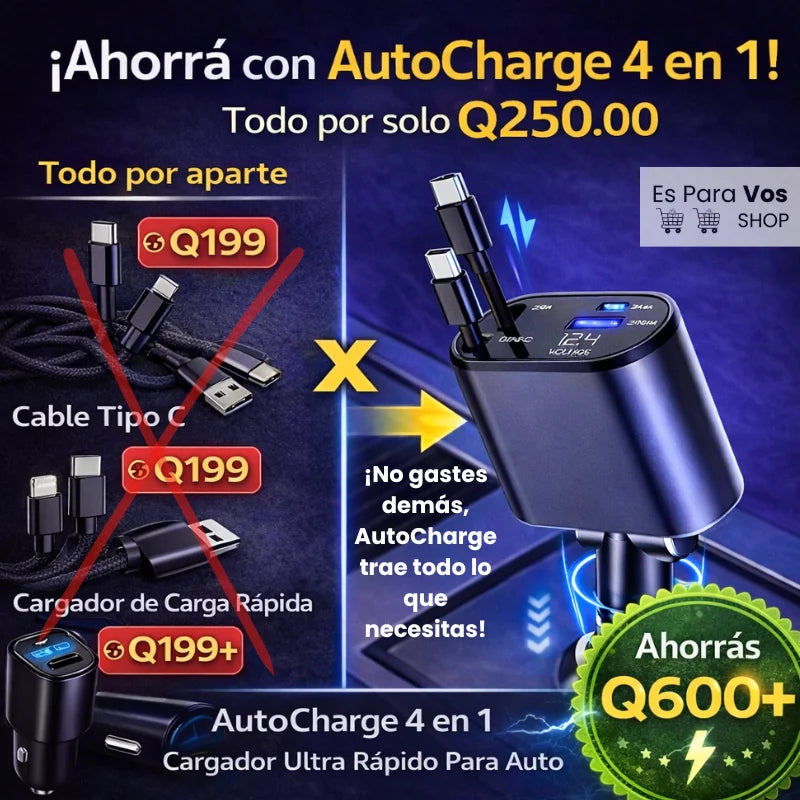 AutoCharge 4 en 1- Cargador ultra rápido para auto